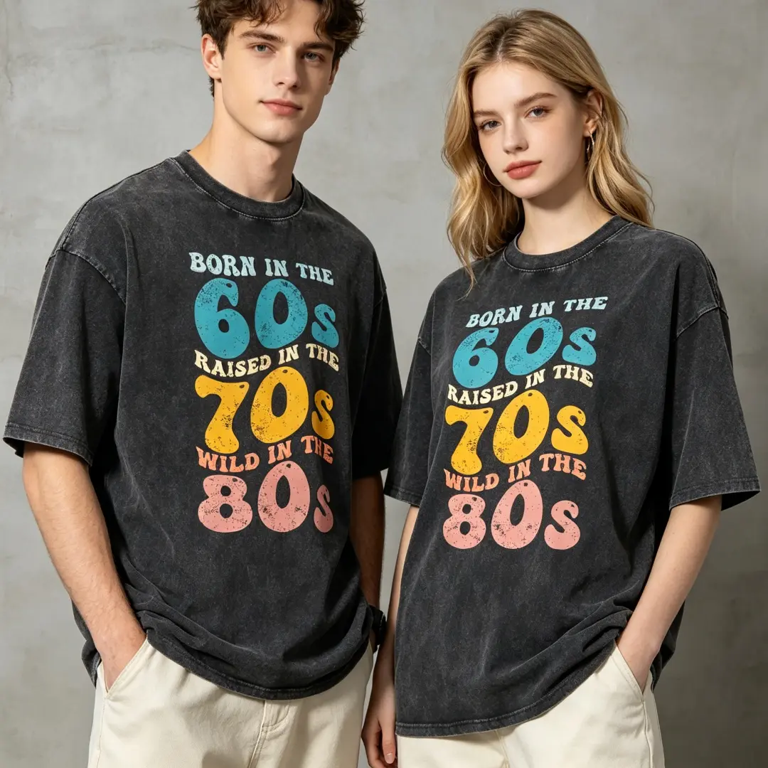 Women's 100% Heavyweight Cotton Round Neck Short-Sleeve Baggy Oversized Retro Graphic T-Shirt - 60s Birth,70s Raised,80s Wild Prints,Distressed Washed Summer Casual Nostalgia Top (Baggy Oversized Women's T-Shirts), Distressed Washed Women's T-Shirts