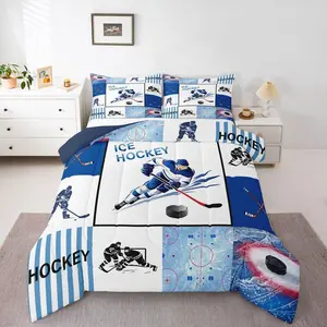 Ice Hockey Comforter Set,Hockey Player Pattern Bedding Set,Winter Ball Sports Games Down Kids Girls Boys Ball Competitive Games Teamwork Quilt
