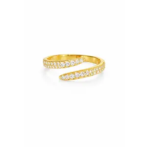 18K Gold Plated Diamond Pavé Open Wrap Ring for Women, 5A Cubic Zirconia Open Twist Eternity Band Ring, Spiral Stacking Cocktail Ring, Adjustable Pinky Ring, Simulated Diamond Statement Jewelry Gift for Her