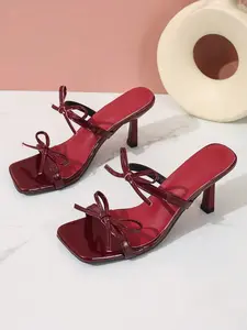 Fashion High Heel Shoes with Wine Bow, Perfect for Parties and Vacations, Elegant Evening Wear, Sexy Style, Less Than Ankle Height, Heeled Sandals