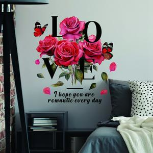 A set of two Valentine's Day flower creative "love" wall stickers for bathroom decoration, self-adhesive, Floral Pattern Sticker, home decor, MS2348