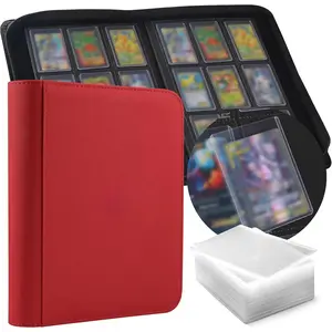 Toploader Binder, Holds 360 Toploaders, 100 Toploaders INCLUDED, 9-Pocket PU Cover Top Loader Binder for 3" x 4" Rigid Toploader, Ringless Double-Sided Toploader Card Binder for TCG, Sport Cards