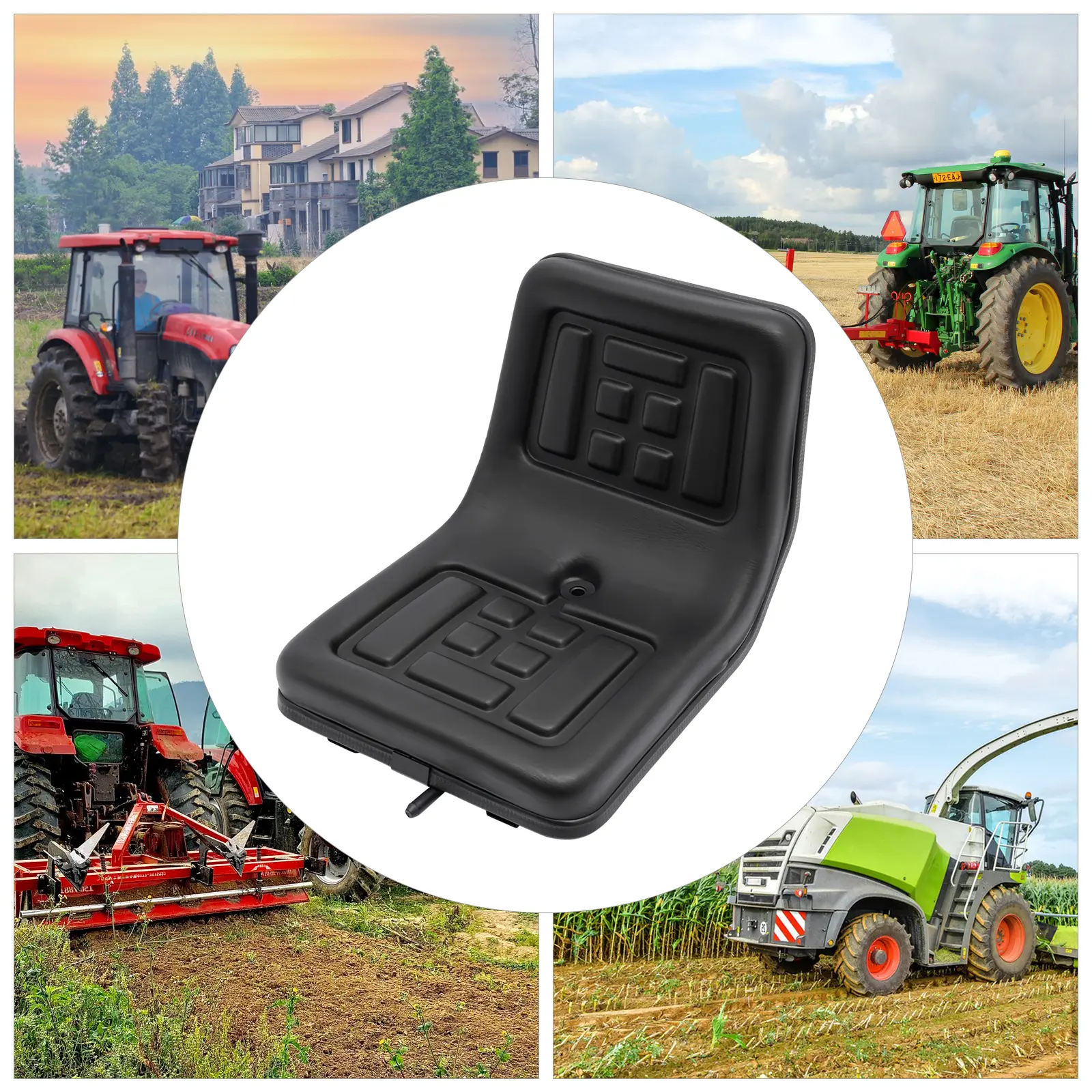Tractor Seat 100kg Capacity, Black Iron PVC Sponge Seat for Farm Machinery Excavator Forklift, Adjustable 15cm Fit Mower Bulldozer