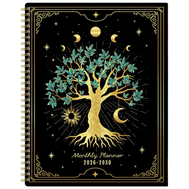 2026-2030 Monthly Planner/Calendar - January 2026 to December 2030, 5-Year Monthly Planner, Black Background Starry Sky Element Tree Flower Theme Cover Design Notebook, Annual Daily Calendar Planning, Monthly Tabs, 60-Month Calendar, 5.5 x 8.3 inches, 71