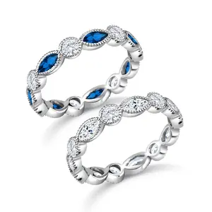 925 Sterling Silver White And Blue Simulated Sapphire Eternity Stacking Ring, Silver Stacking Eternity Ring, Stacking Rings, Eternity Ring