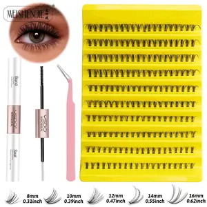 MEISHENJIE False Eyelashes Set with Glue and Tweezer - DIY Cluster Lashes Kit for Individual Lashes Makeup - Cosmetic Lightweight Salon Faux Lash Extensions