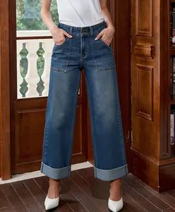 Zimbaplatinum Women's Wide Leg Jeans High Waisted Stretchy Straight Leg Loose Fit Ankle Denim Pants for Casual & Business Wear - Womenswear, Baggy