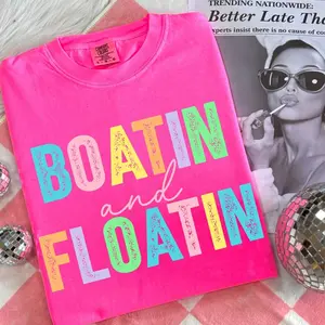 Comfort Colors Boatin' and Floatin' Graphic Tee, Aesthetic Neon Trendy Summer Spirit Shirt, Radiant Distressed Beach Top, Thoughtful Summer Vibes Heritage Apparel