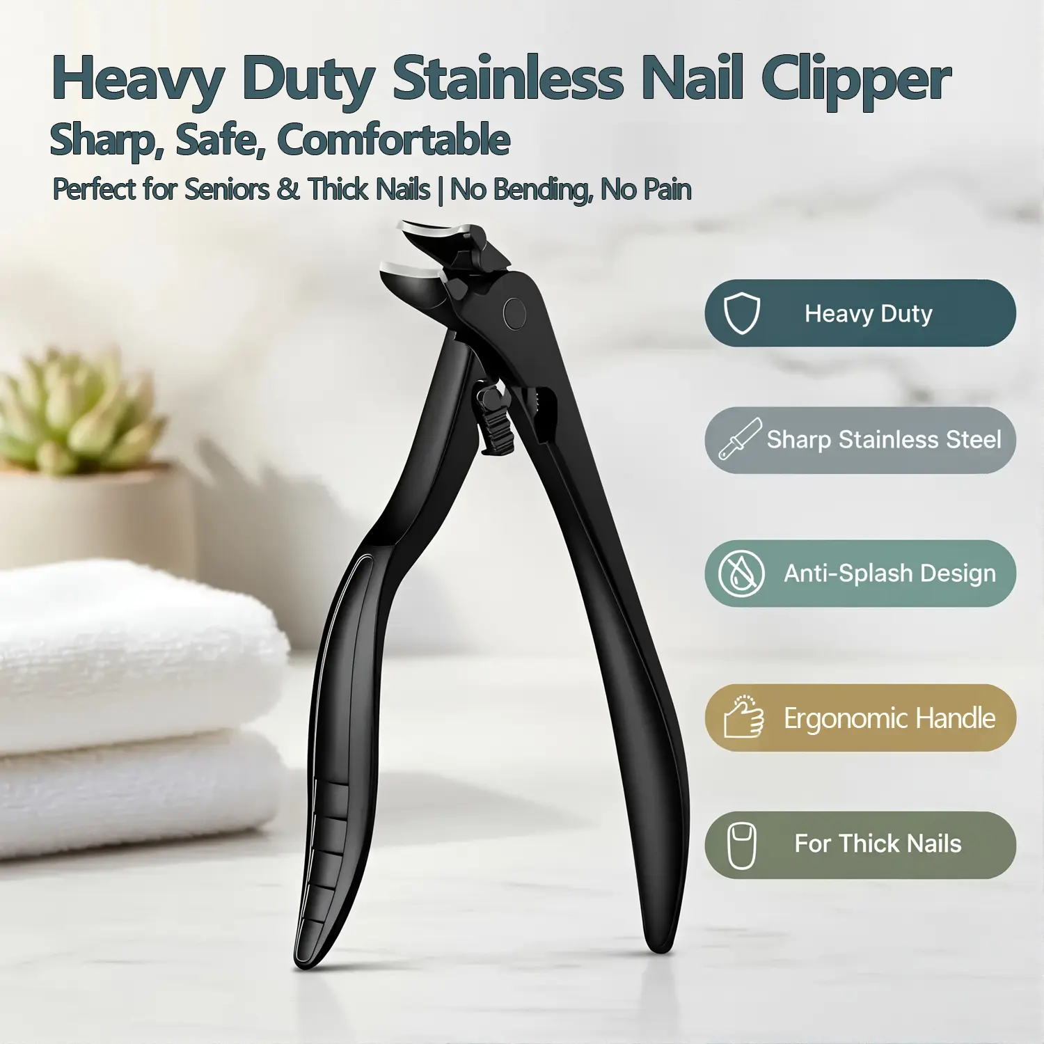 Heavy Duty Long Handle Nail Clippers for Thick & Tough Nails, Sharp Stainless Steel Toenail Clippers with Anti-Splash Design, Ergonomic Nail Cutter for Seniors and Adults