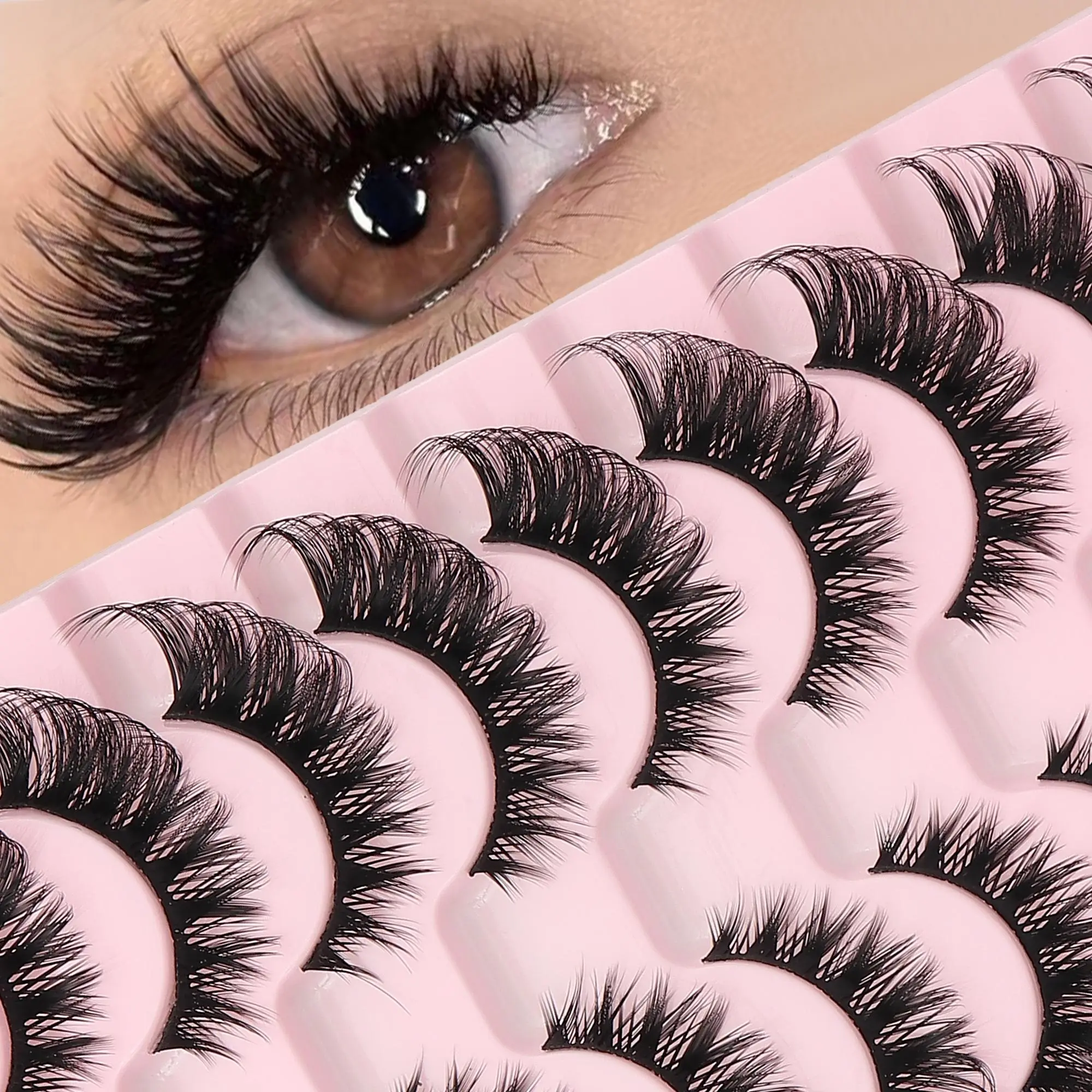 Natural Look False Eyelashes, Cosmetic False Lashes, Volume False Eyelashes, Fake Eyelashes Clusters, 10 Pairs Wispy Faux Cluster Lashes, Natural Sweep Lash Set Volumized False Eyelashes for Women and Girls Eye Makeup Enhancement, DIY Eyelash Extensions
