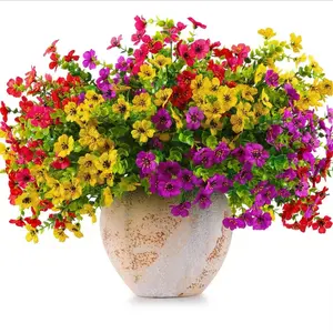 18 Pcs Artificial Flowers for Outdoors UV Resistant Fake Flower Plastic Spring Flowers Artificial Mixed Flower Faux Silk Plants for Outside Porch Window Easter Patio Home Decor (18, Red, Purple, Yellow, Rose Red)