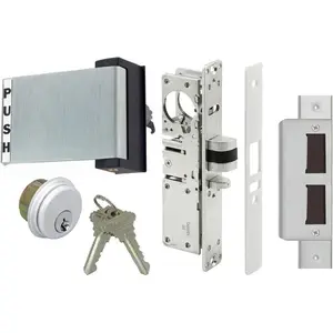 Rite Style Deadlatch Storefront Door Set - Push Paddle Exit, Deadlatch Bolt, with Mortise Lock Cylinder & Two , Durable, Polished Finish,  , Right Hand, 31/32" Backset