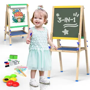 JOYOOSS Easel for Kids Art Easel Kids Easels for Toddlers Easel,Dual-Sided Adjustable Wooden Magnetic Board for Kids 106-GREEN&YELLOW