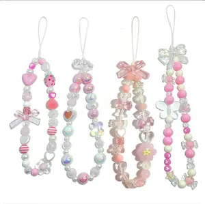 4 Pieces Cute Phone Charms Beaded Phone Strap Aesthetic Y2K Cell Phone Keychain Cute Bear Butterfly Heart Cool Phone Charm for Phone Bag Keychain Airpods Camera Pendants Decor