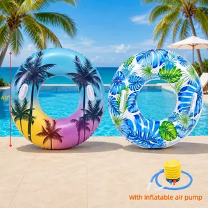 2 Pack Large Adult Float Tube 48 Inches Hawaii Inflatable Pool Ring Floats With Inflatable Air Pump, Single Sided Printing Inflatable Pool Tube Swimming Ring For Adults Summer Beach