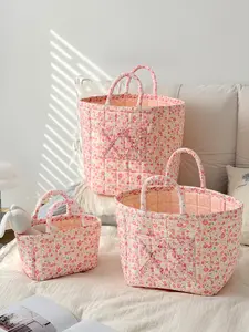 Floral Pattern Storage Basket, Portable Underwear & Small Items Organizer, Home Bathroom Bedroom Office Organizing Box, Collapsible Storage Baskets