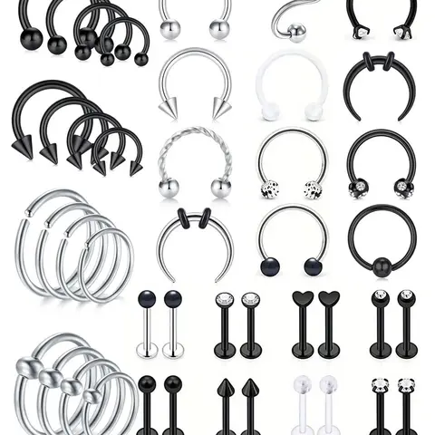 Cute Geometric & Heart Design Nose Rings Hoops & Nose Studs Set, Nose Piercings, Stainless Steel Nose Rings for Women & Men, Fashion Jewelry for Party, Daily Clothing Decor