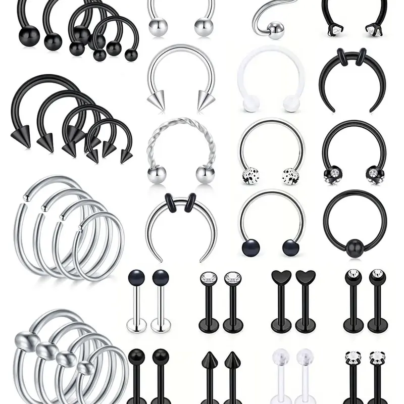 Cute Geometric & Heart Design Nose Rings Hoops & Nose Studs Set, Nose Piercings, Stainless Steel Nose Rings for Women & Men, Fashion Jewelry for Party, Daily Clothing Decor