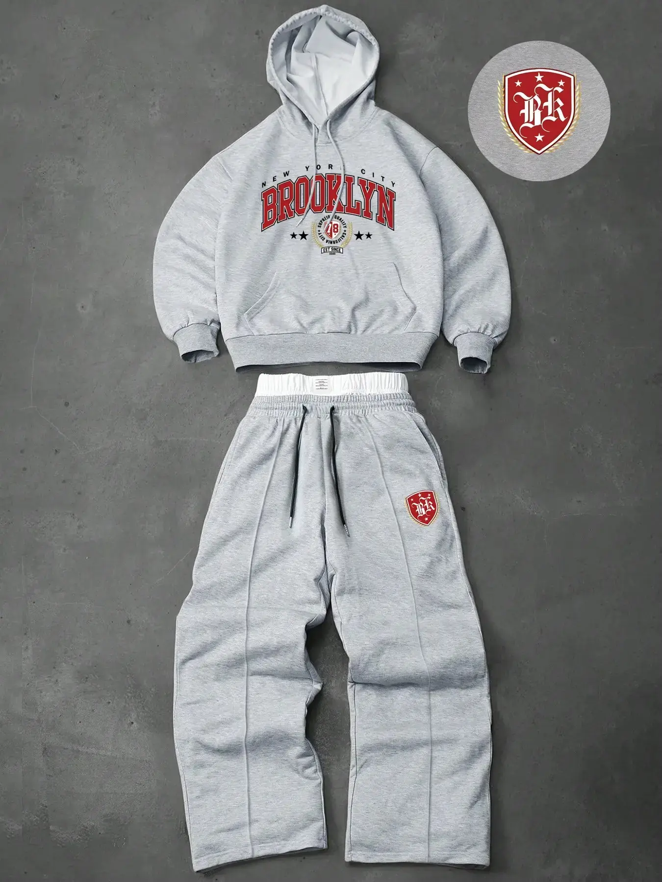 Men's Preppy Two-Piece Sweatsuit Set, Hooded Sweatshirt & Drawstring Trousers, Letters Stars Patterns, Fall Winter Fashion
