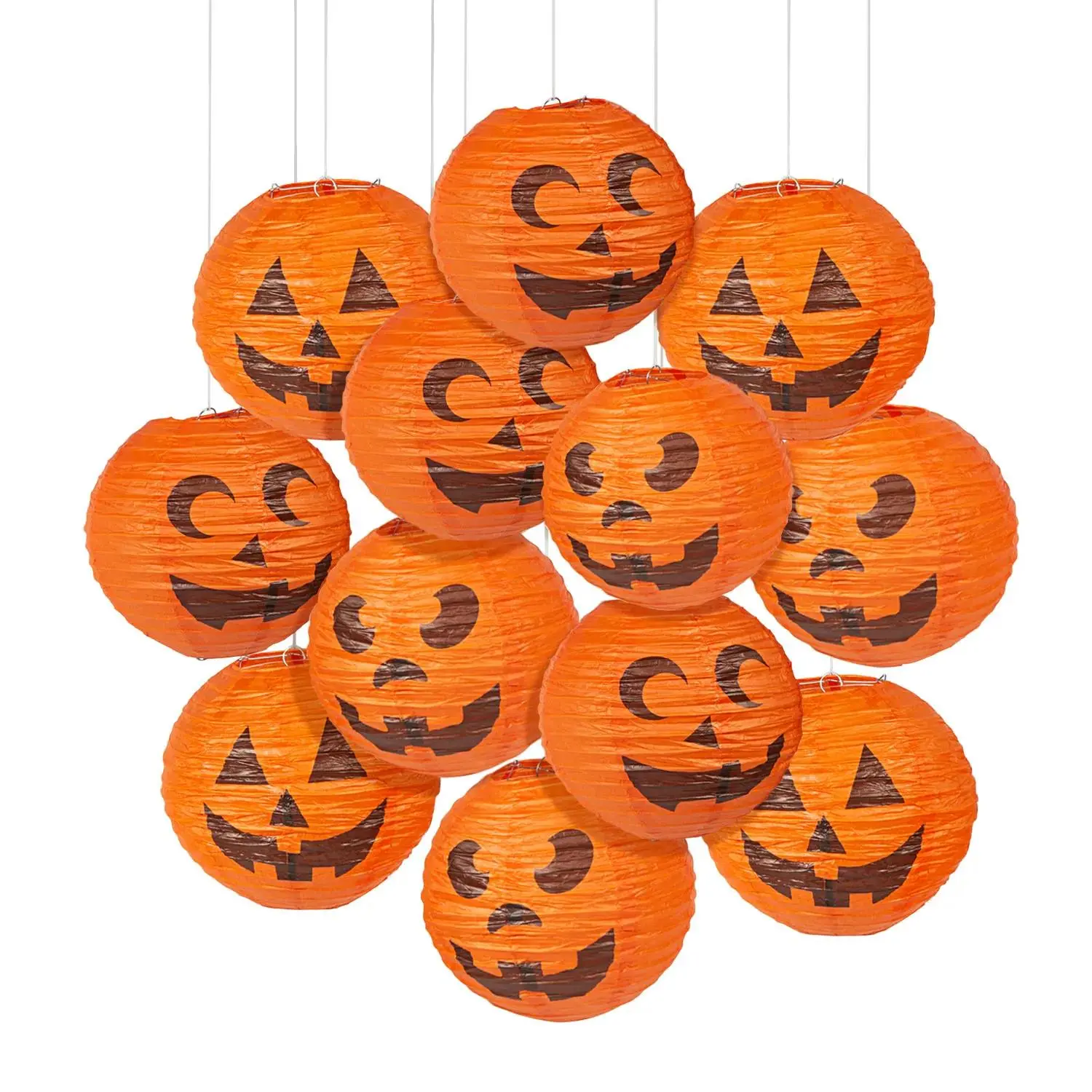 Jack-O’-Lantern Hanging Paper Lantern Halloween Decorations - 10", 12 Pcs