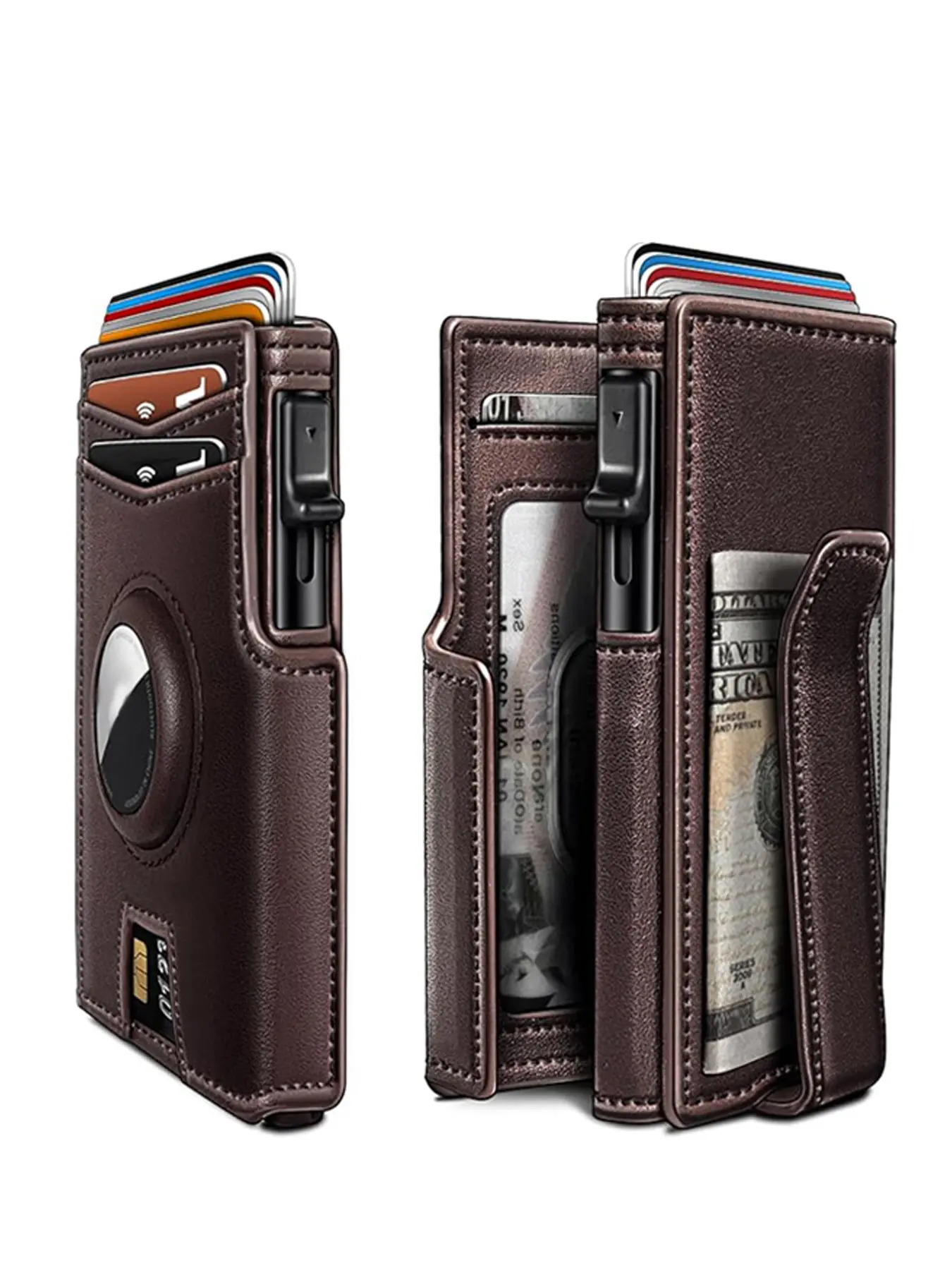 Men's Minimalist Metal RFID-Blocking Wallet, Automatic Pop-Up Card Holder, ID Case, Anti-Theft Credit Card Clip, Credit Card Organizer, AirTag Compatible, Lost Prevention Purse