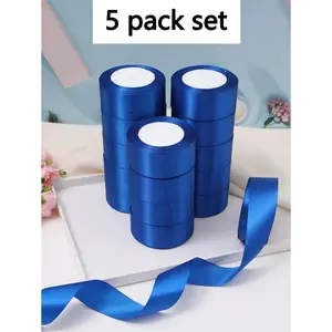 5 Rolls Satin Ribbon For DIY Rose Flower, Cake Decoration, Gift Packaging, Wedding Party Bow, Graduation, Bridal, Birthday, Easter, Back To School Crafts