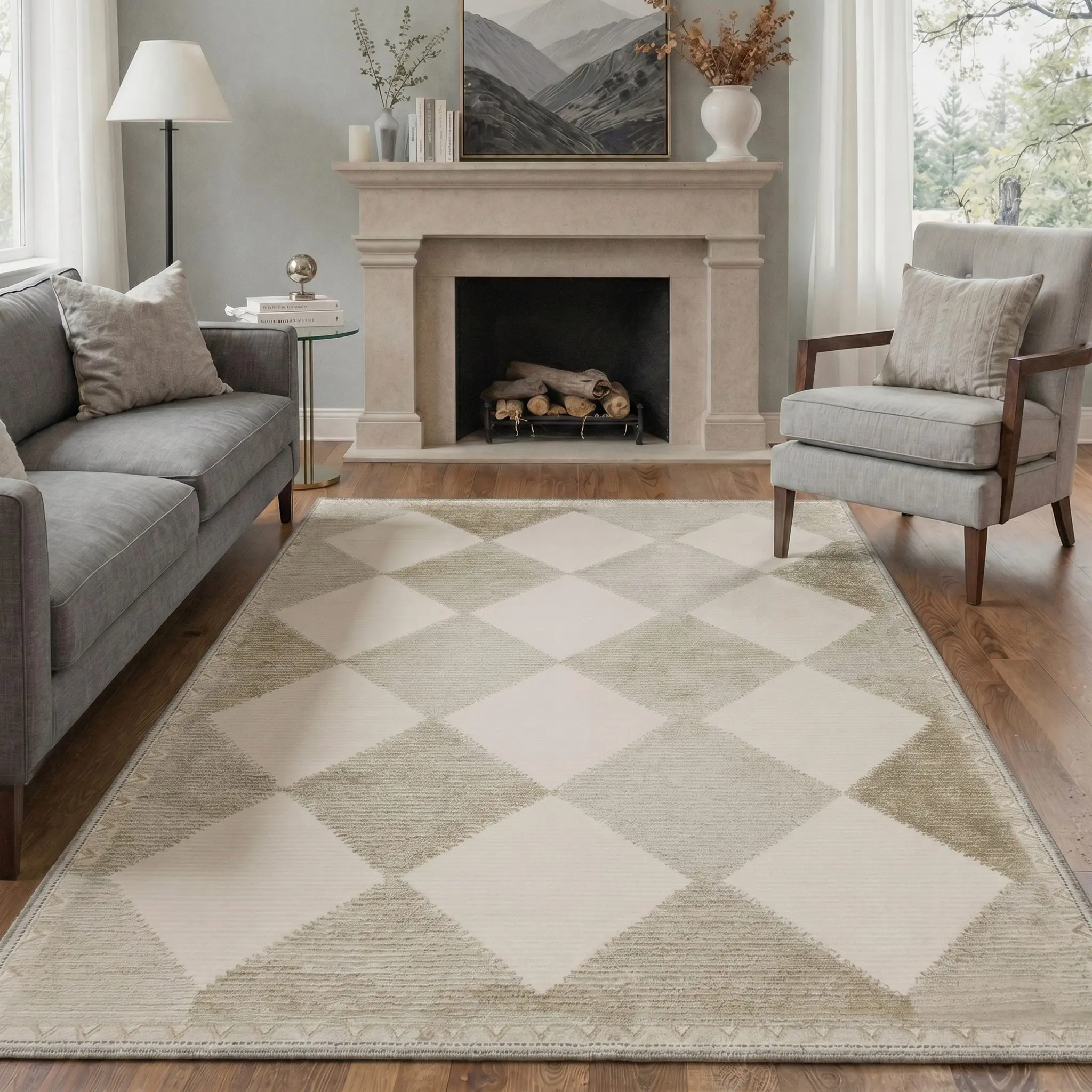 【Deals For You Days】GENIMO Rug – Machine Washable, Soft, Pet Friendly, Non-Slip Area Carpet, Floor Rug Perfect for Living Room, Bedroom, Kitchen, Hallway, Elegant Home Decor ,ARP1297-OCHRE TILE