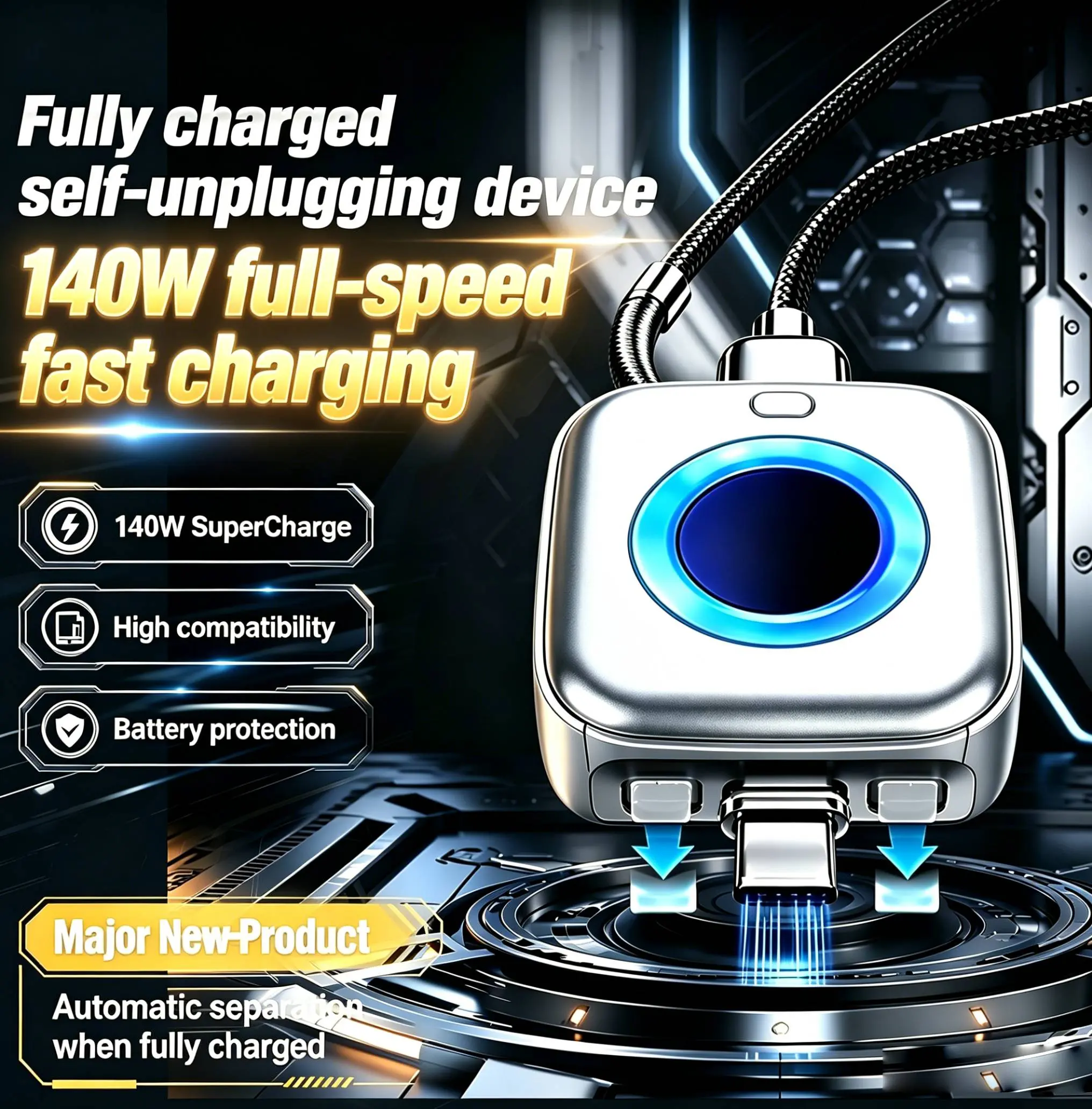 TypeC 140W Physical-Disconnect Battery Guard - Auto & Self-Eject Charger, Smart Auto-Stop Accessory for iPhone 15/16/17/18 Series (Including Pro Mod) , Laptops, Tablets, Safe Night Charging Auto Cut-Off, Smartphone,gift,summerwins,smart power cut