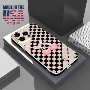Case for iPhone 16 Pro Max 15 Plus 14 13 12 11 XS XR Checkered cherry design Pocket-Friendly Shockproof Silicone Protective Softcase