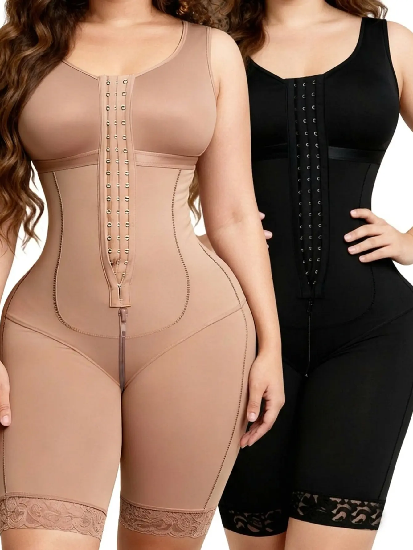 Fajas Colombianas Woman Tummy Control romper Butt PostSurgery Compression Faja Lipo BBL Double Layer Waist Trainers with Spiral Bones Shaper Corset Set Full Body Shapewear with Zipper Spandex Womenswear Minimalist Bodysuit