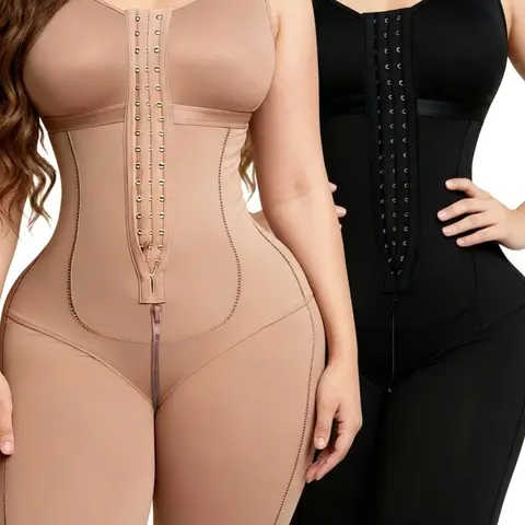 Fajas Colombianas Woman Tummy Control romper Butt PostSurgery Compression Faja Lipo BBL Double Layer Waist Trainers with Spiral Bones Shaper Corset Set Full Body Shapewear with Zipper Spandex Womenswear Minimalist Bodysuit