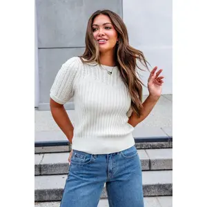 Cream Puff Sleeve Cable Knit Sweater