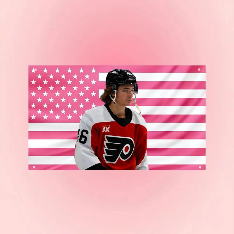 Trevor Zegras Flag Pink US Flag Hockey Player Decor, Ice Hockey Aesthetic Flag, Frat Room Sports Wall Flag