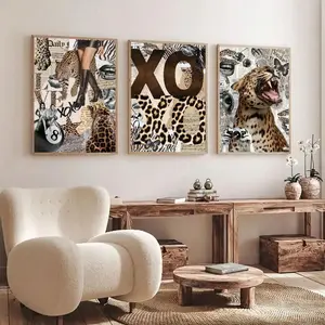 Set Of 3 Fashion Wall Art Prints, Stylish Leopard Roaring Poster, Cheetah Print Home Decor, Suitable For Bedroom, Living Room Hallway Ideal Gift, Wall Art, Wall Decor, Winter Decor, Room Decor, Unframed