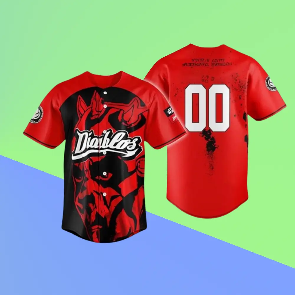 Diablos Rojos Baseball Jersey - Men's Gift, Short Sleeve Button-Up Sports Shirt, Loose V-Neck, Breathable, Soft, Comfortable, Back to school