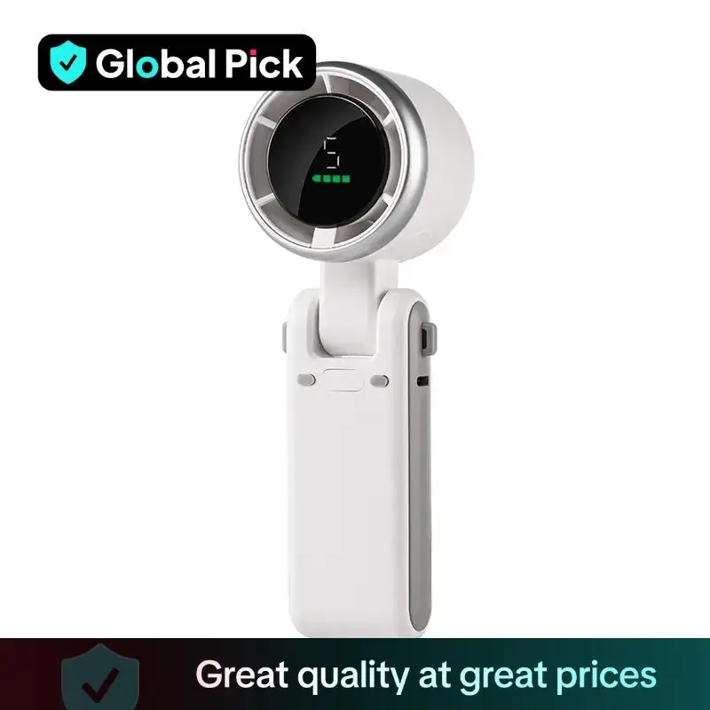 Portable Handheld Fan, USB Rechargeable Foldable Fan with Digital Display, 5 Speed Wind Adjustable Fan for Home Office Outdoor Travel