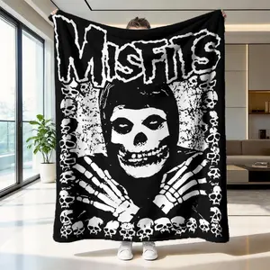 Misfits Skull Flannel Print Blanket, Soft Skin-Friendly Warm Throw, Punk Rock Decorative Cover, Multi-Use Home Blanket