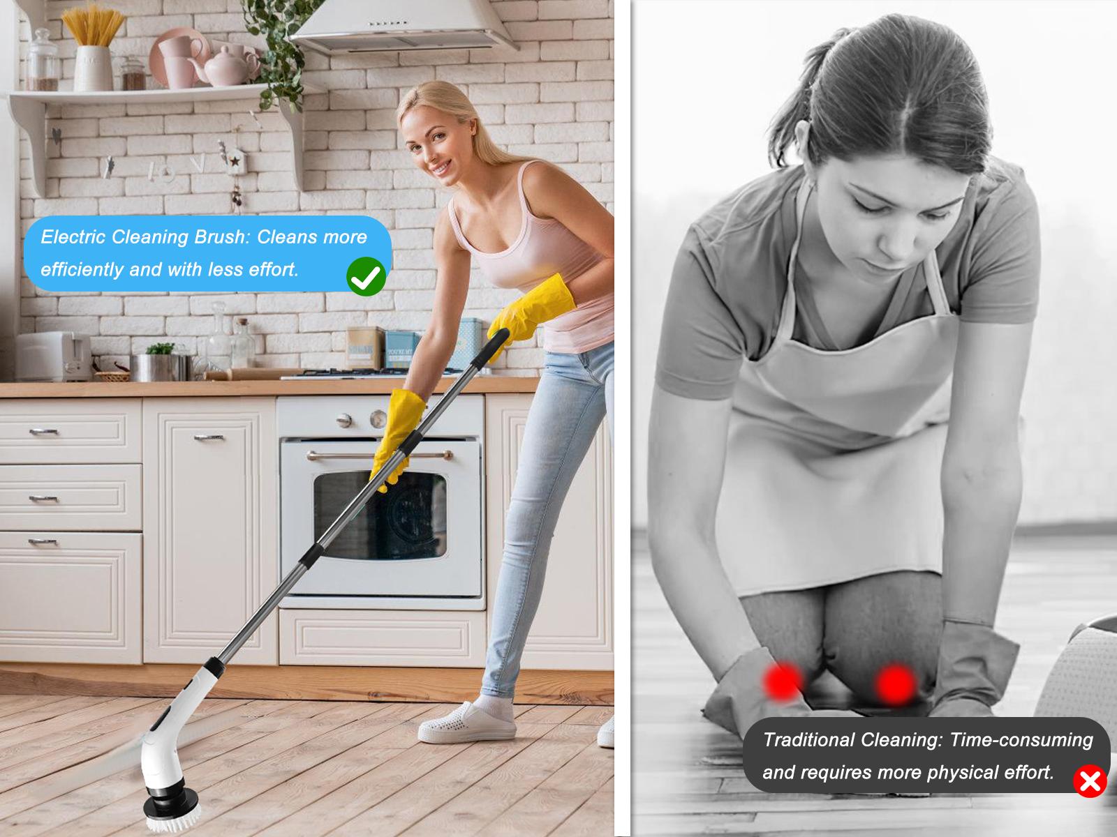 Electric Rotating Cleaning Brush with 2-Speed Settings, Adjustable Length Handle, and Detachable Brush Heads – Perfect for Cleaning Kitchens, Bathrooms, and More. Portable Durable