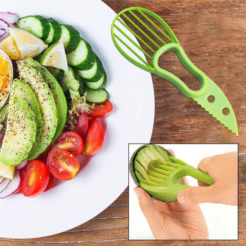 3-in-1 Avocado Slicer Shea Corer Butter Fruit Peeler Cutter Pulp Separator Plastic Knife Kitchen Vegetable Tools Home Accessory.