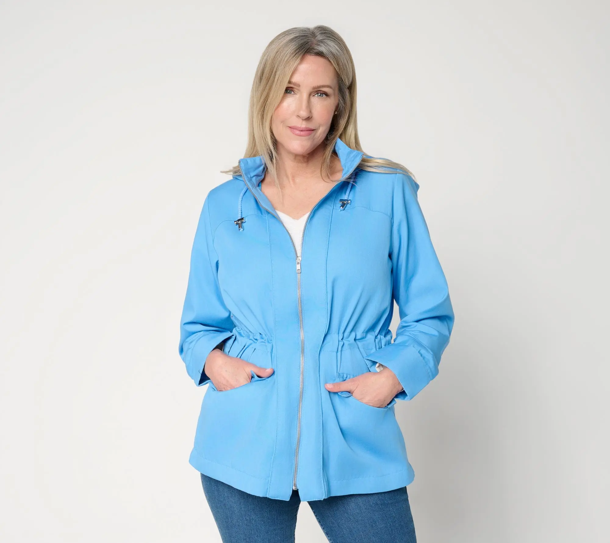 Susan Graver Petite Water Repellent Jacket with Printed Lining Susan Graver Petite Water Repellent Jacket with Printed Lining