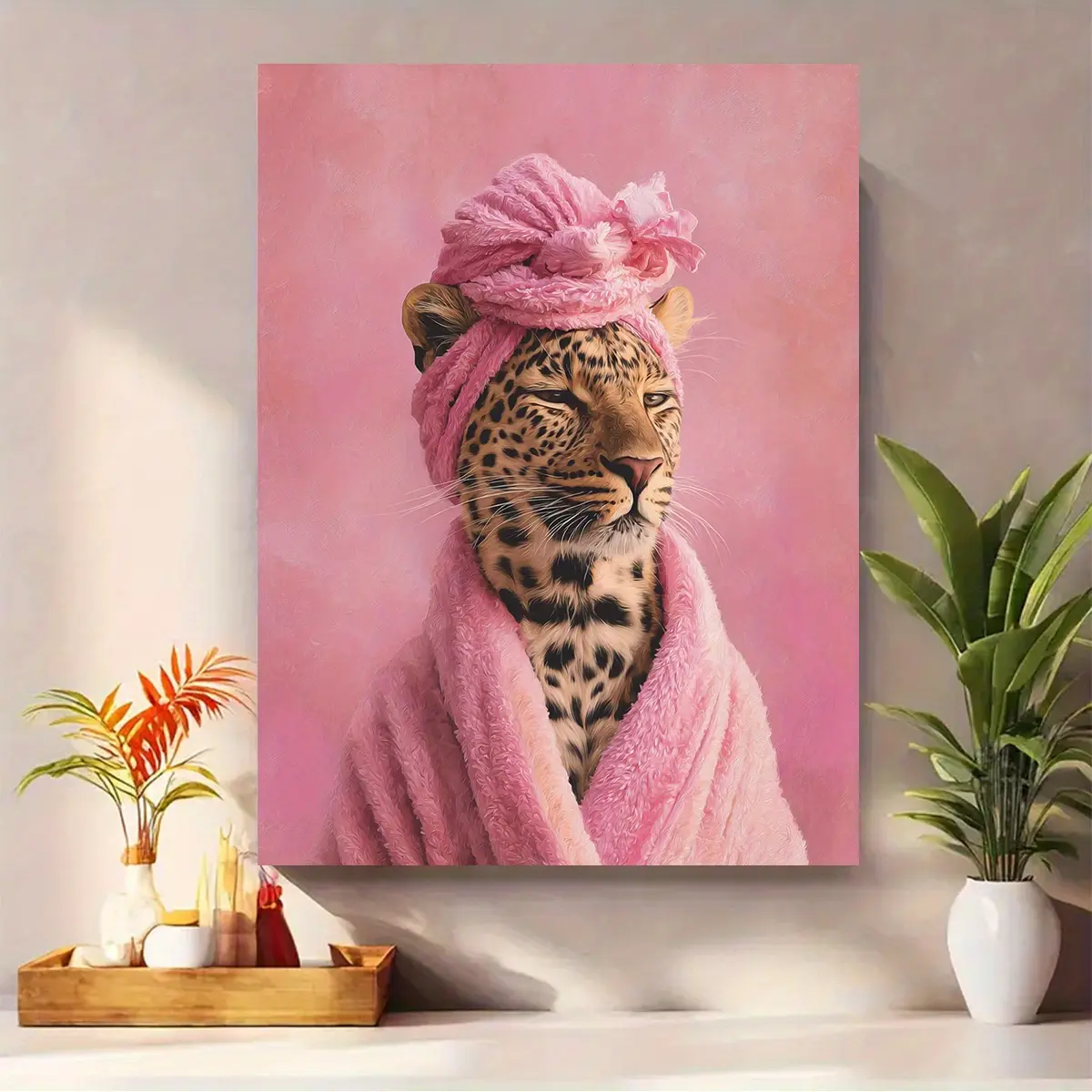 Retro Animal Art Canvas Wall Poster, Vintage Wall Art, Artistic Indoor Decoration, Leopard Print Frameless Decorative Painting, Easy-To-Hang for Bathroom Living Room Office Artwork, Leopard Print Design, Leopard Print Decoration