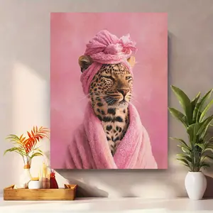 Retro Animal Art Canvas Wall Poster, Vintage Wall Art, Leopard Print Frameless Decorative Painting, Easy-To-Hang for Bathroom Living Room Office Artwork
