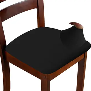 Chair Seat Covers Set of 4 Stretch Black Chair Covers for Dining Room Square Removable Washable Chair Protector Seat Cushion Slipcovers for Office