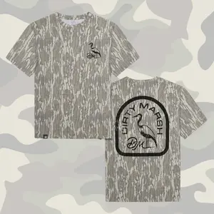 Backshore Dirty Marsh Bottomland Camouflage T shirts For Men | Soft Mossy Oak Bottomland Camo Graphic Tee