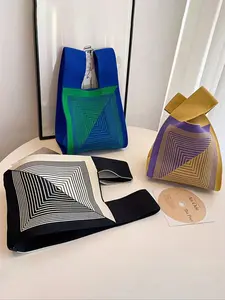 Fashion geometric patterned handbag, Fashionable Versatile Purse, women's geometric pattern crochet bag, small handheld crochet bag suitable for vacation, beach bag, women's wristlet - lightweight, wedding bride and bridesmaid gift, party gift