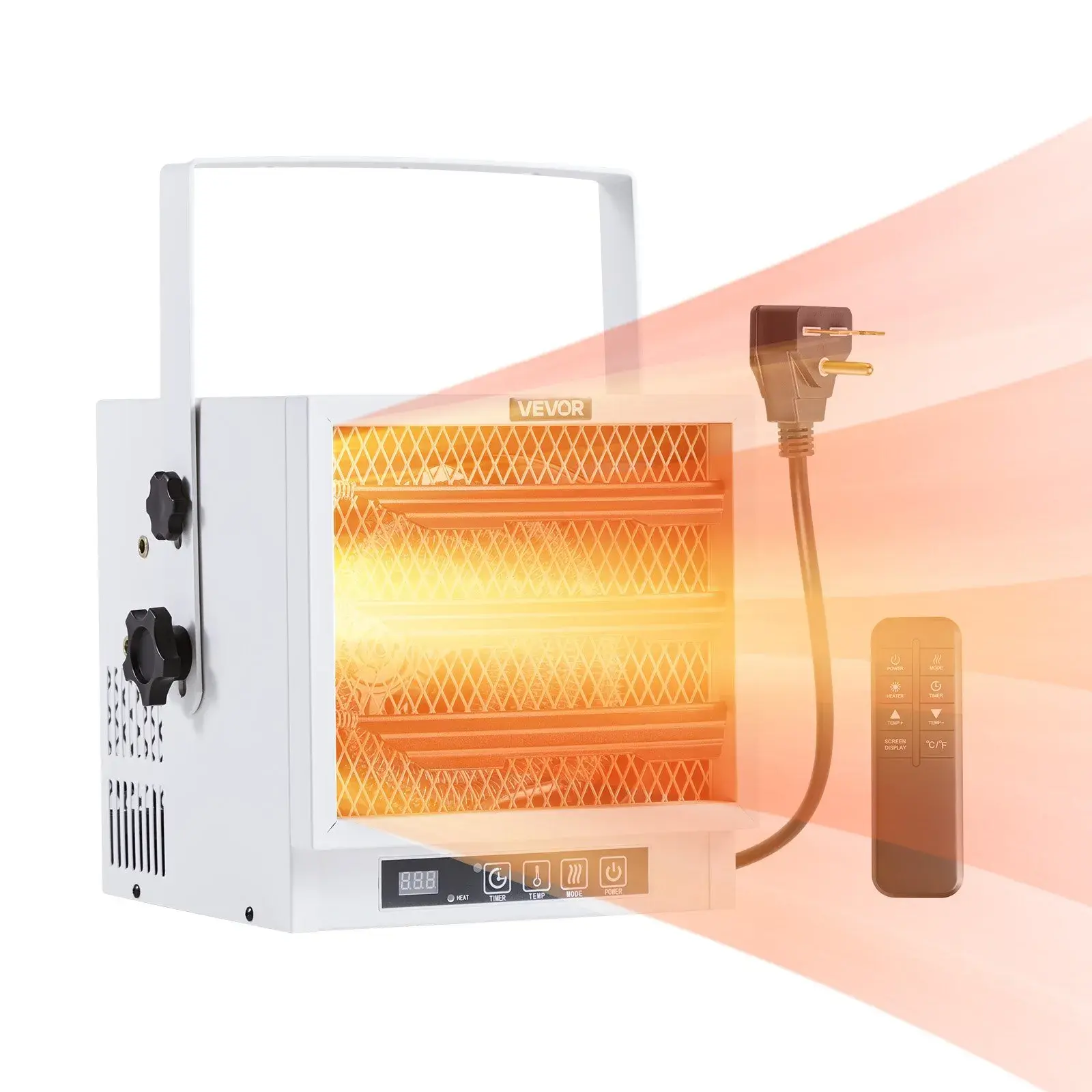 【toolupgrade】VEVOR Long-Lasting Sturdy Steel Shell 4800W Power 240V Fan-Forced Electric Garage Heater, Wall/Ceiling Mounted, 20ft (6m) Remote Control, 10-Hour Timer, Overheat Protection, Thermostat Heat with Digital Temperature Control for Indoor Workshop