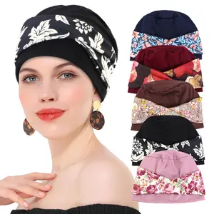 3PCS Random New Bohemian Printed Cross-scarf Cap, Elastic Headband Cap, Hair Care Cap