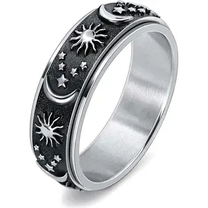 Star, moon and sun rotating ring ring titanium steel bohemian style decompression hand jewelry