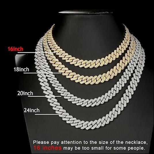 Cuban Link Chain Mens Iced Out Miami Cuban Necklace Silver/Gold Bling Diamond Hip Hop Jewelry for Women