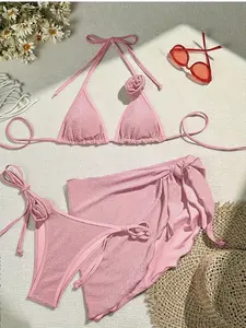 Women's Three-Piece Bikini Set, New Sexy Tie-Up Mini Swimsuit, Separated Swimwear, Fashionable Beachwear, Summer Swimming Suit